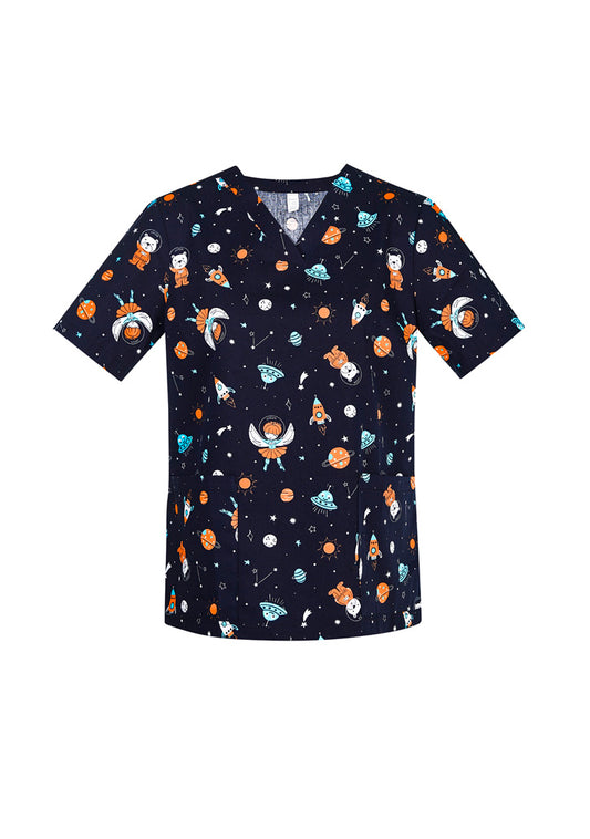 BIZ CARE Womens Printed Space Party Scrub Top CST148LS Clearance