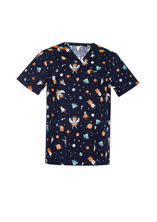 BIZ CARE Mens Printed Space Party Scrub Top CST148MS Clearance
