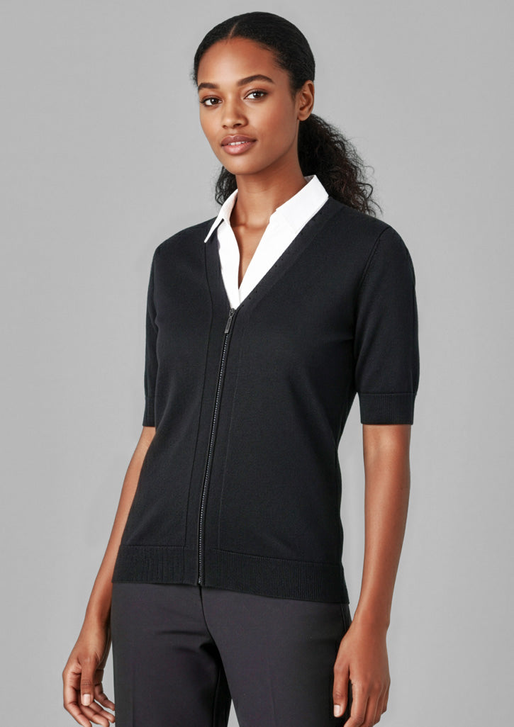 BIZ CARE Womens Zip Front Short Sleeve Knit Cardigan CK962LC