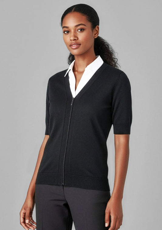 BIZ CARE Womens Zip Front Short Sleeve Knit Cardigan CK962LC