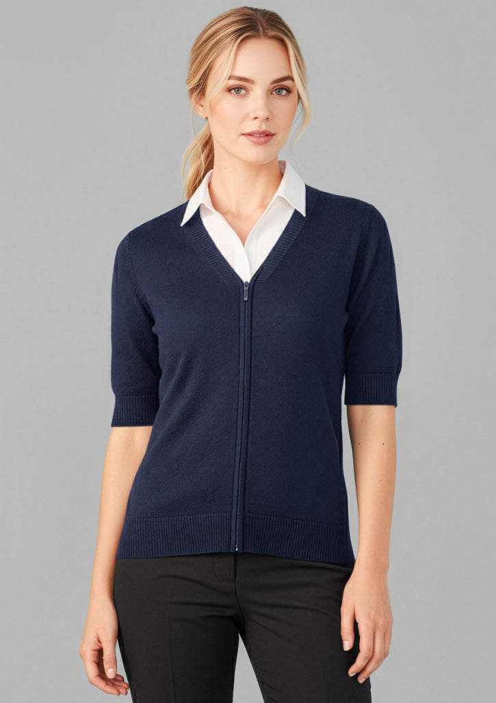 BIZ CARE Womens Zip Front Short Sleeve Knit Cardigan CK962LC