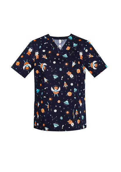 BIZ CARE Womens Printed Space Party Scrub Top CST148LS Clearance