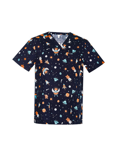 BIZ CARE Mens Printed Space Party Scrub Top CST148MS Clearance