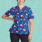 BIZ CARE Womens Christmas V-Neck Short Sleeve Scrub Top CST346LS