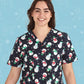 BIZ CARE Womens Christmas V-Neck Short Sleeve Scrub Top CST346LS