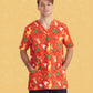 BIZ CARE Mens Christmas V-Neck Short Sleeve Scrub Top CST346MS