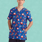 BIZ CARE Mens Christmas V-Neck Short Sleeve Scrub Top CST346MS