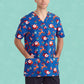 BIZ CARE Mens Christmas V-Neck Short Sleeve Scrub Top CST346MS