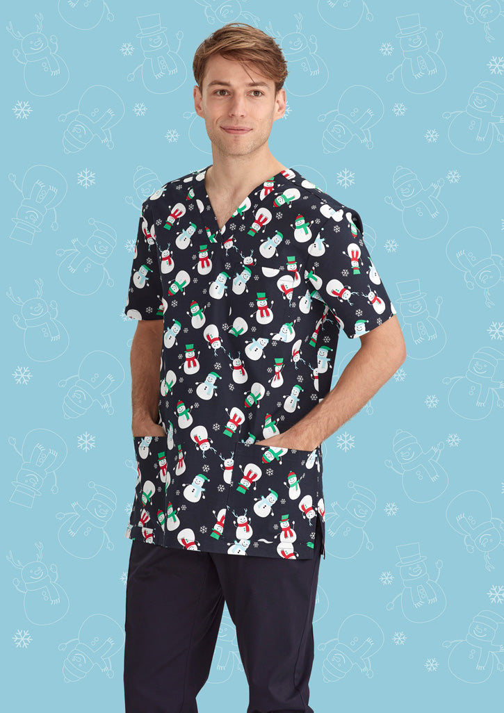 BIZ CARE Mens Christmas V-Neck Short Sleeve Scrub Top CST346MS
