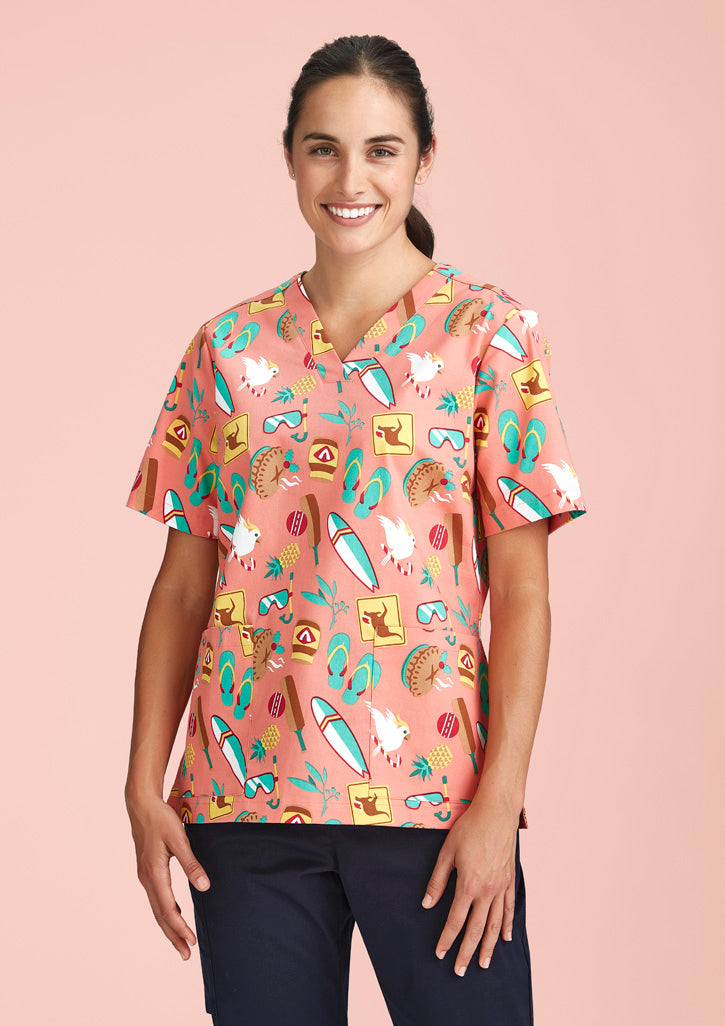 BIZ CARE Womens Christmas Short Sleeve V-neck Scrub (Cotton) CST446LS