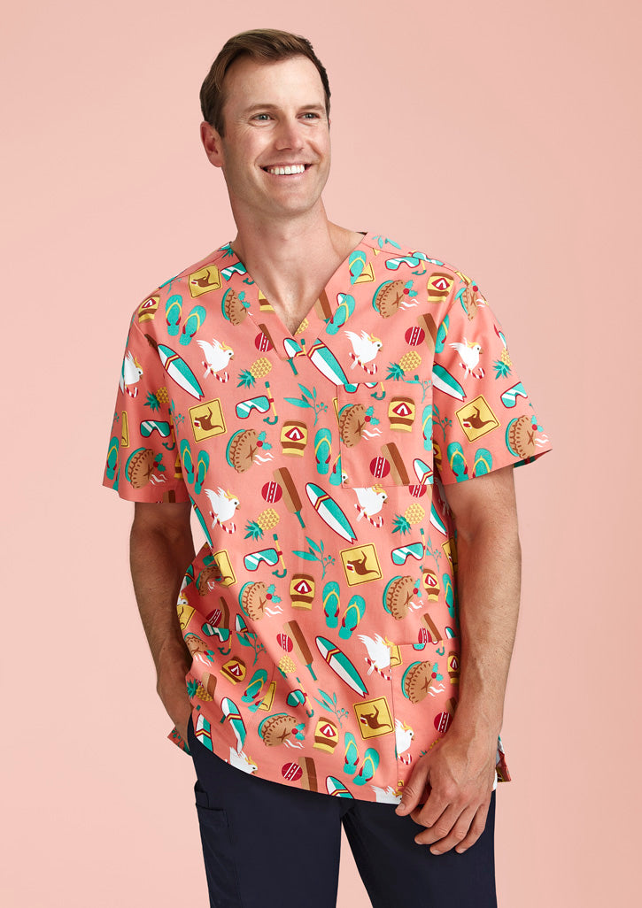 BIZ CARE Mens Christmas Short Sleeve V-neck Scrub CST446MS