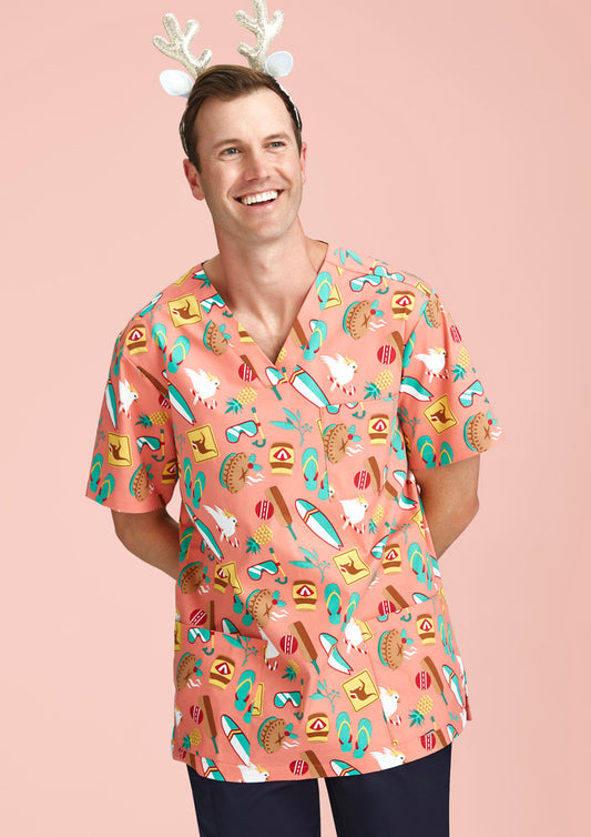 BIZ CARE Mens Christmas Short Sleeve V-neck Scrub CST446MS