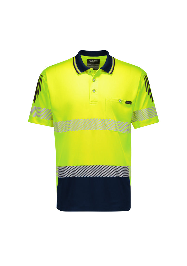 SYZMIK Mens Hi Vis Flux Segmented Tape Short Sleeve Polo ZH555