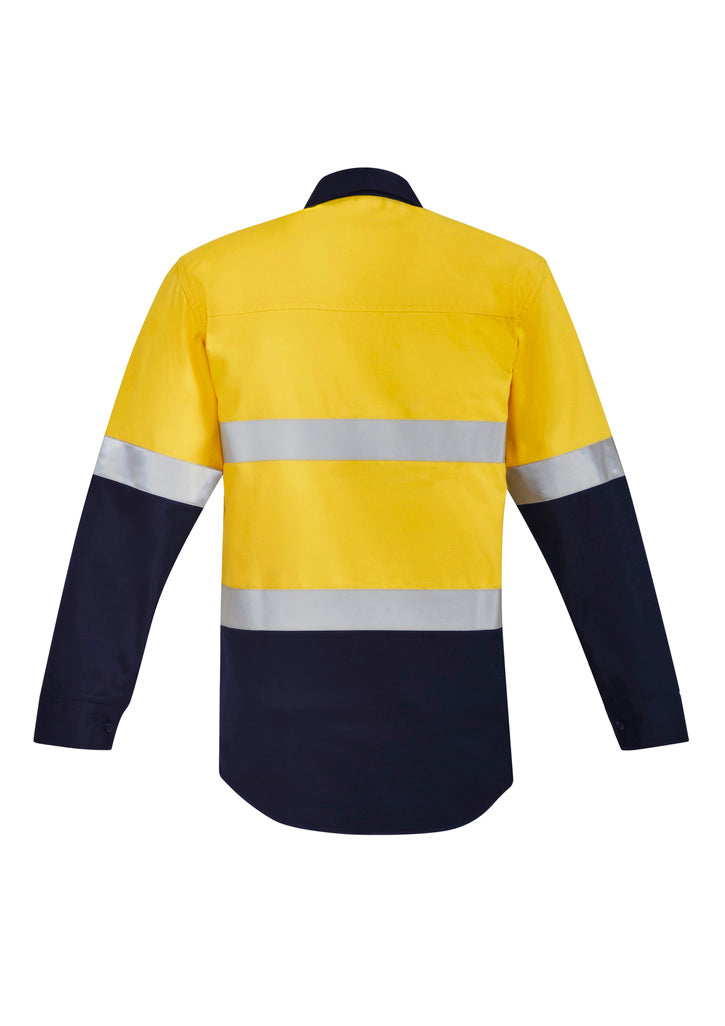 SYZMIK Mens Orange Flame Hi Vis Open Front Spliced Shirt - Hoop Taped ZW140