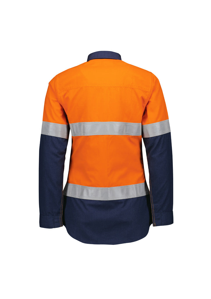 SYZMIK Womens Orange Flame Lightweight Ripstop Taped Shirt ZW170