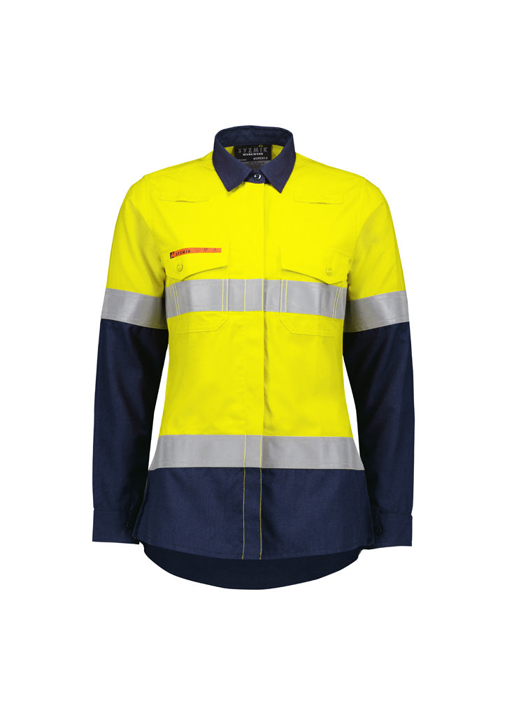 SYZMIK Womens Orange Flame Lightweight Ripstop Taped Shirt ZW170